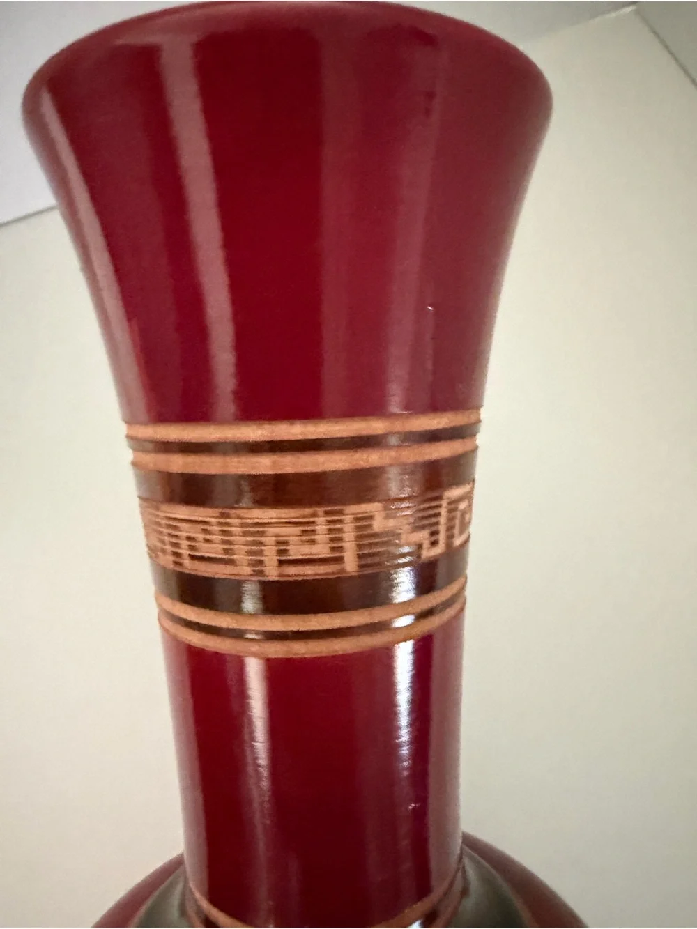 Mexican Vintage Red Hand Carved Wooden Decorative Floral Accent Vase